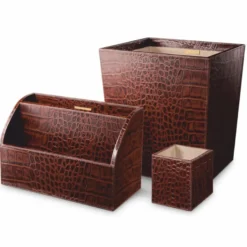Casa Padrino Luxus Echtleder Schreibtisch Set Antik Braun - Schreibtisch Accessoires