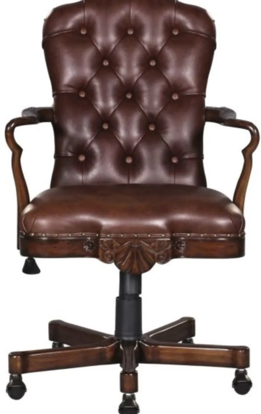 Casa Padrino Luxus Echtleder Bürostuhl / Drehstuhl Braun 63 x 68 x H. 102 cm - Luxus Büromöbel