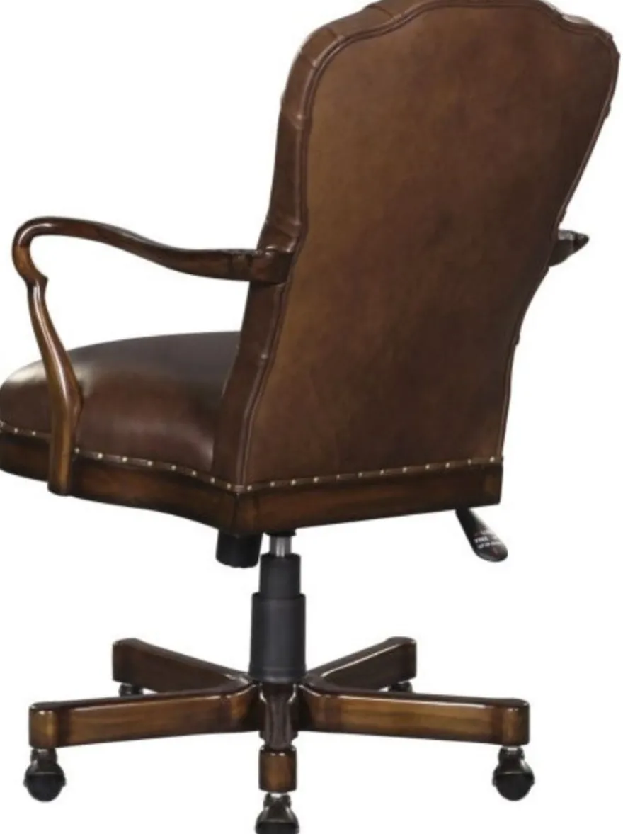 Casa Padrino Luxus Echtleder Bürostuhl / Drehstuhl Braun 63 x 68 x H. 102 cm - Luxus Büromöbel