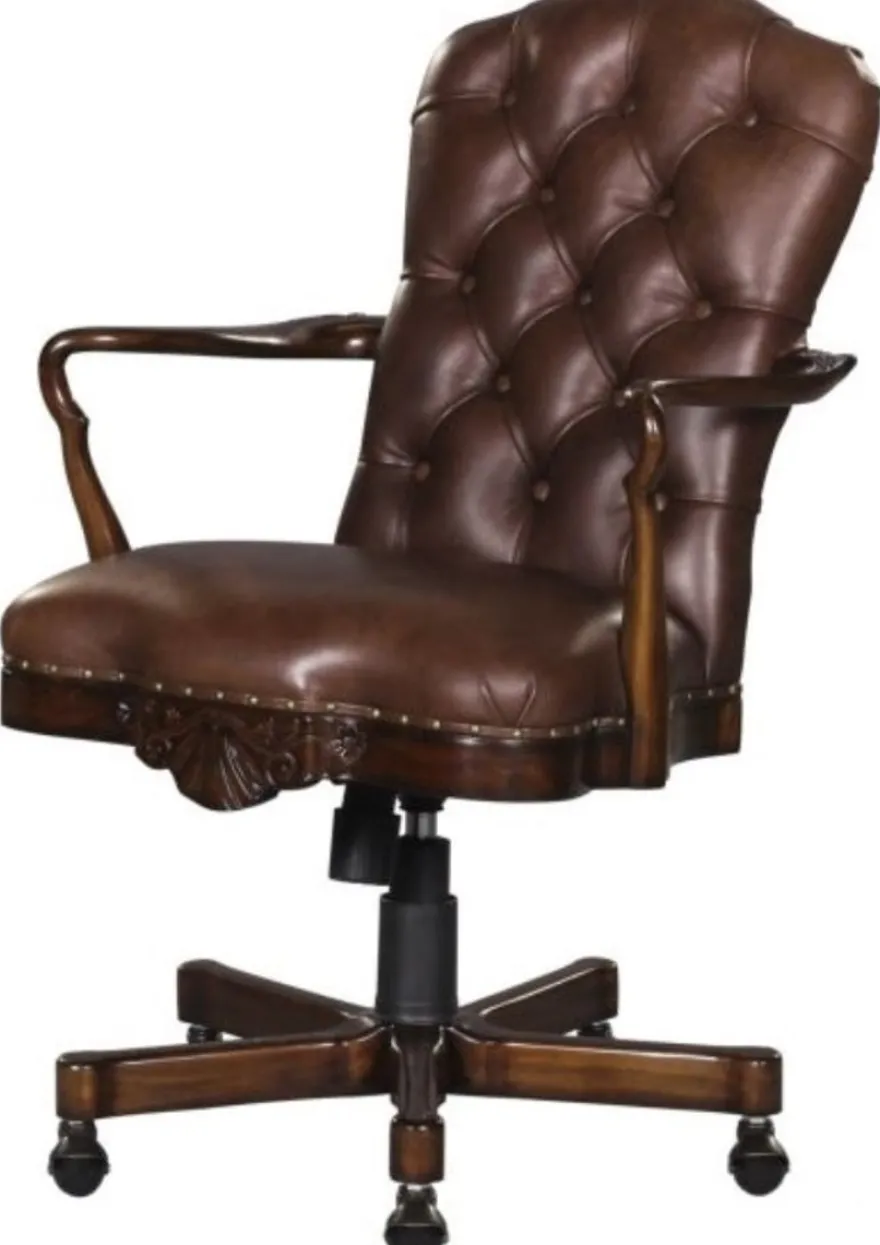 Casa Padrino Luxus Echtleder Bürostuhl / Drehstuhl Braun 63 x 68 x H. 102 cm - Luxus Büromöbel