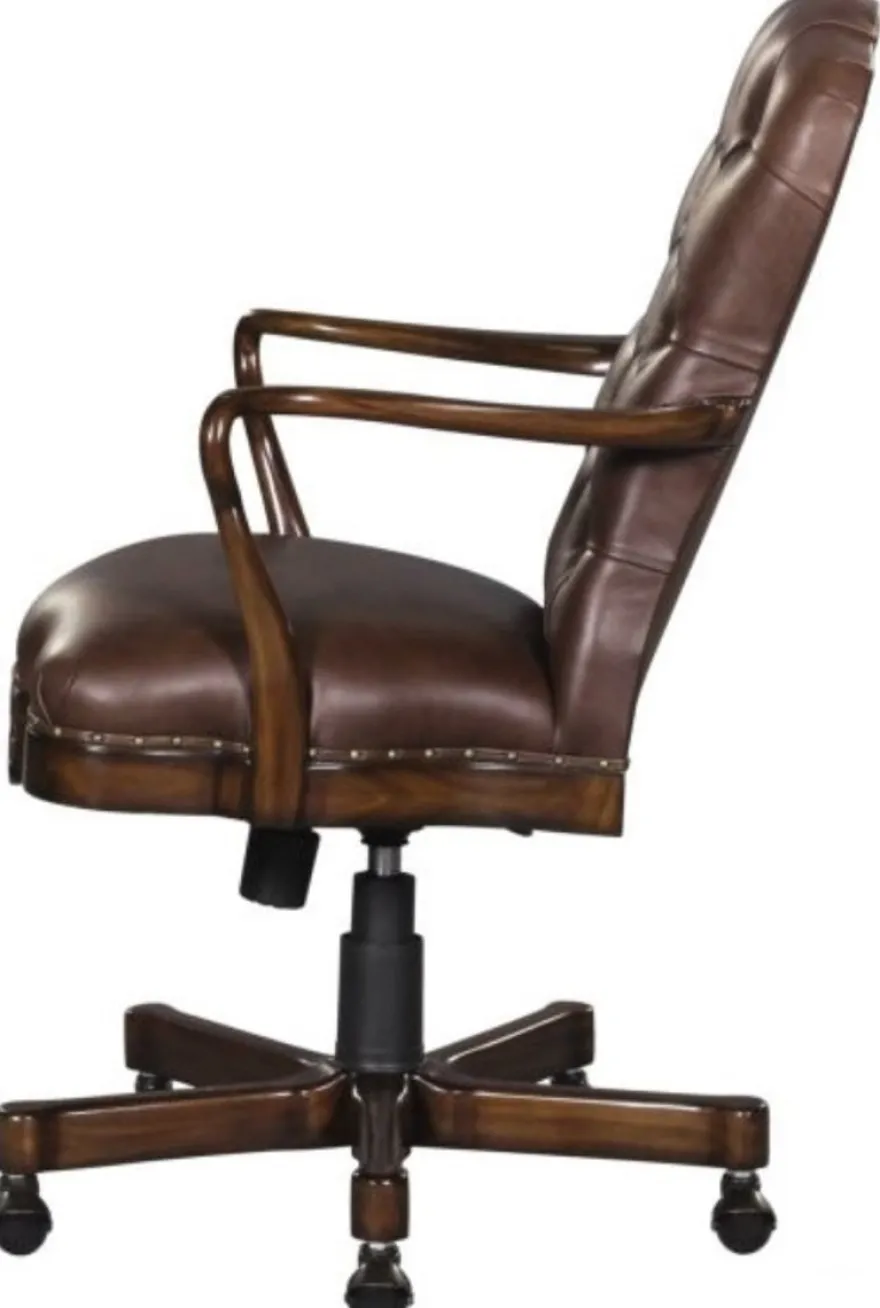 Casa Padrino Luxus Echtleder Bürostuhl / Drehstuhl Braun 63 x 68 x H. 102 cm - Luxus Büromöbel