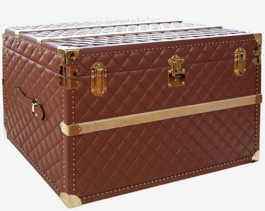 Casa Padrino Luxus Echtleder Koffer Braun / Gold 100 cm - Made in Italy