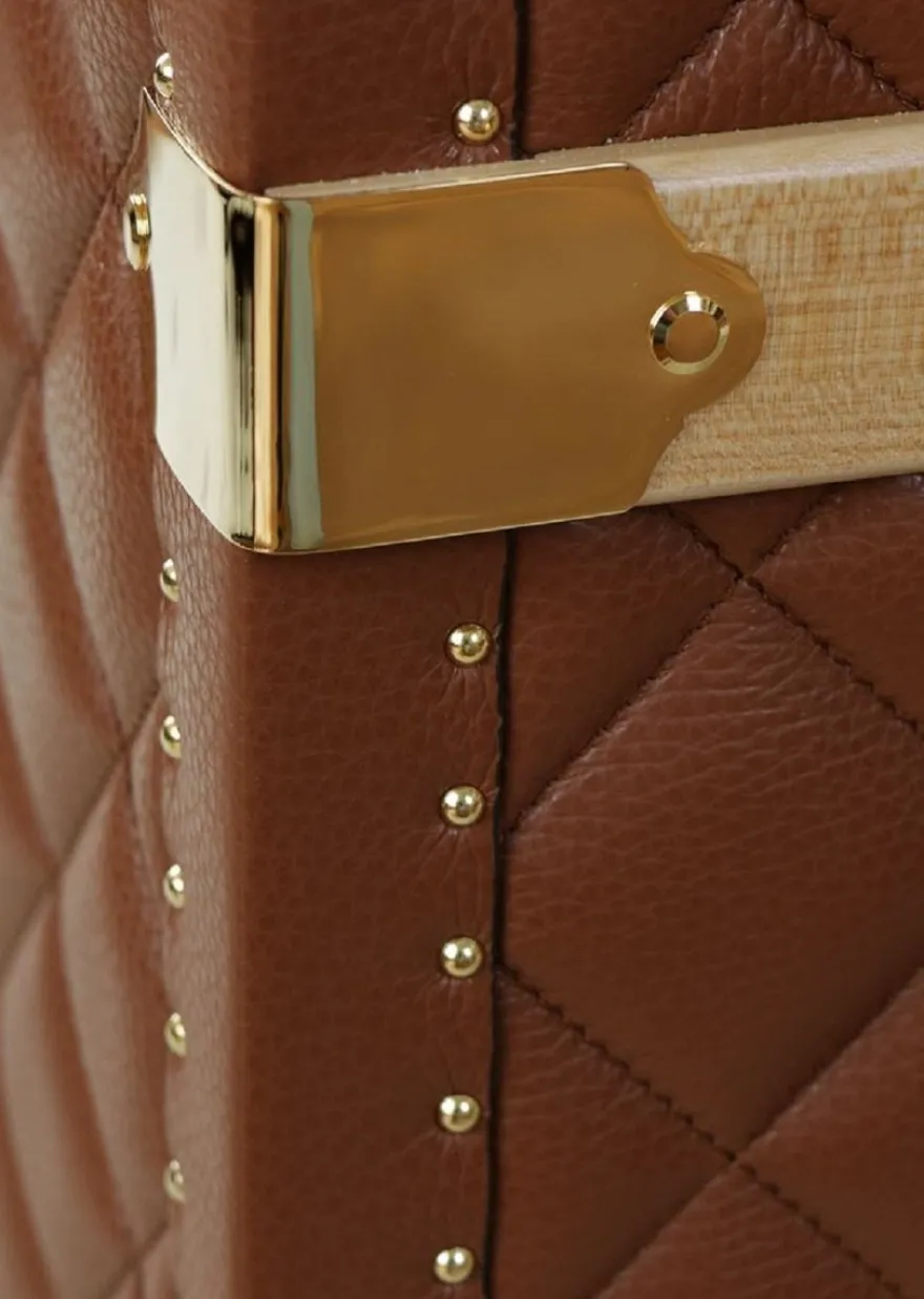 Casa Padrino Luxus Echtleder Koffer Braun / Gold 100 cm - Made in Italy