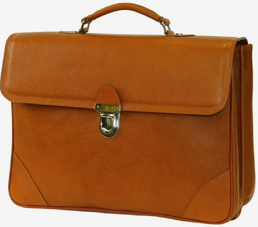 Casa Padrino Luxus Echtleder Aktentasche Hellbraun / Silber 42 x 16 x H. 29 cm - Herren Laptoptasche aus hochwertigem Leder - Luxus Herren Accessoires