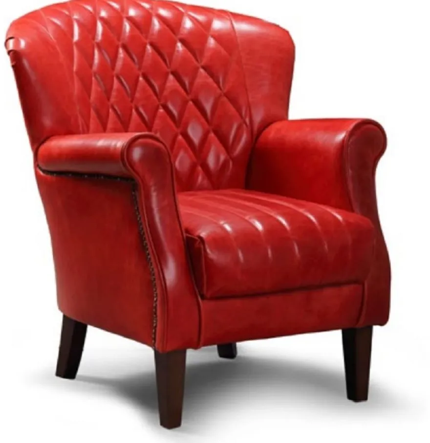 Casa Padrino Luxus Echtleder Sessel Rot / Dunkelbraun 84 x 85 x H. 90 cm - Wohnzimmer Leder Sessel - Echtleder Wohnzimmer Möbel