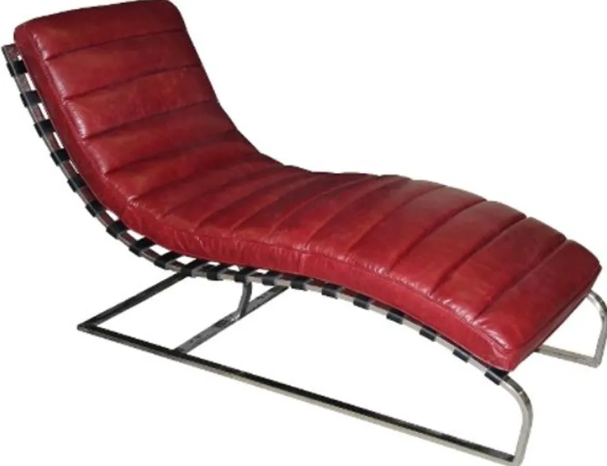 Casa Padrino Luxus Echtleder Lounge Sessel Liege Rot 140 x 59 x H. 82 cm - Art Deco Design