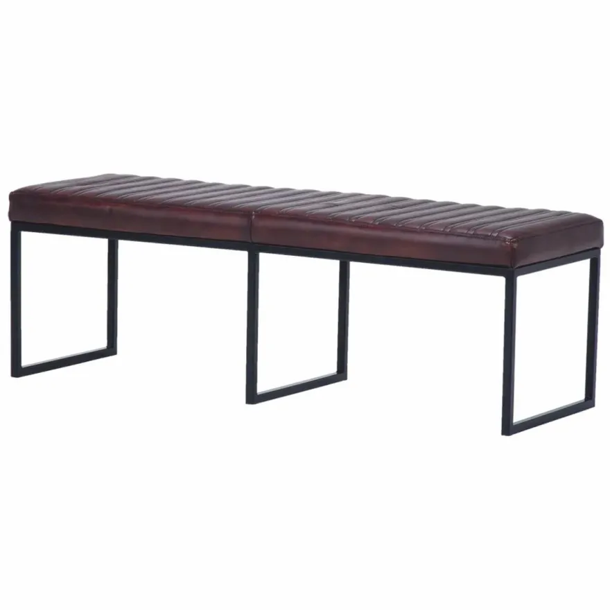 Casa Padrino Luxus Echtleder Sitzbank Dunkelbraun / Schwarz 180 cm - Echtleder Möbel