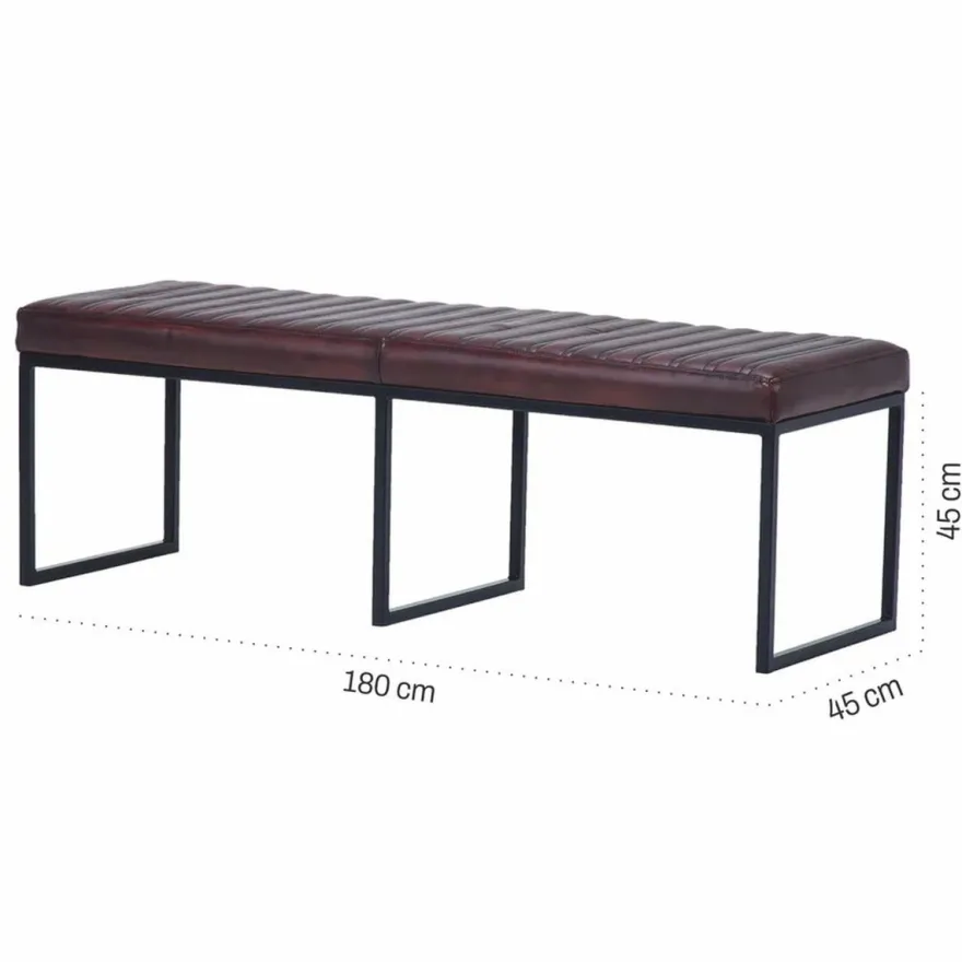 Casa Padrino Luxus Echtleder Sitzbank Dunkelbraun / Schwarz 180 cm - Echtleder Möbel