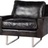 Casa Padrino Luxus Echtleder Sessel im englischen Stil Vintage Schwarz / Silber 87 x 86 x H. 83 cm