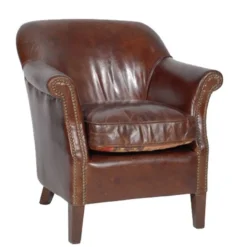 Casa Padrino Luxus Echtleder Sessel Cigar Braun im Vintage Art Deco Stil 78 x 75 x 75 cm