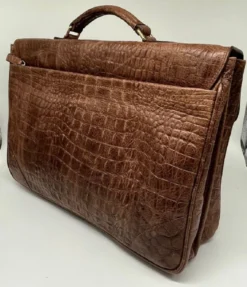 Casa Padrino Luxus Echtleder Herren Aktentasche in Kroko Optik Braun / Gold 42 cm - Made in Italy