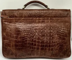Casa Padrino Luxus Echtleder Herren Aktentasche in Kroko Optik Braun / Gold 42 cm - Made in Italy