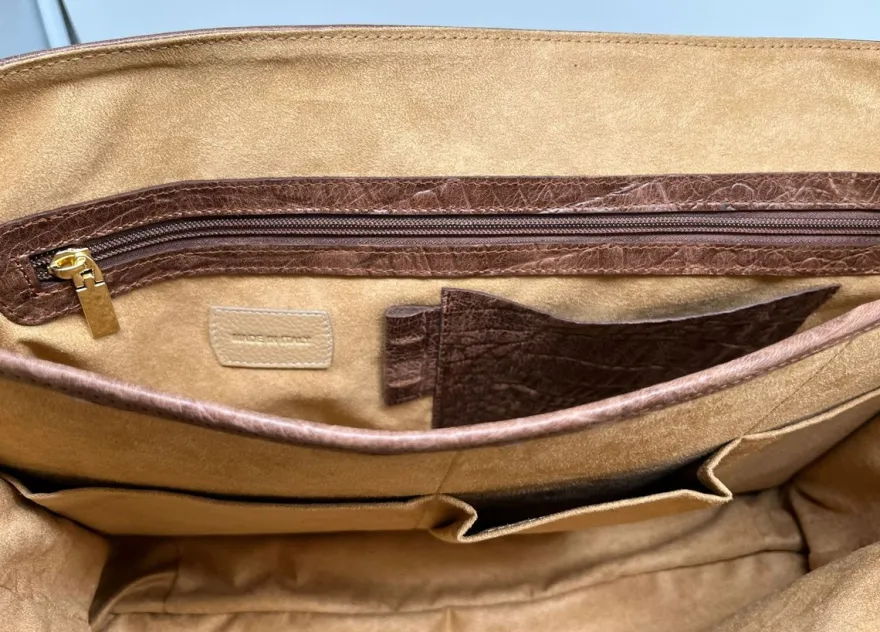 Casa Padrino Luxus Echtleder Herren Aktentasche in Kroko Optik Braun / Gold 42 cm - Made in Italy