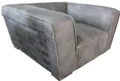Casa Padrino Luxus Echtleder Sessel im englischen Stil Grau - 131 x 110 x H. 67 cm