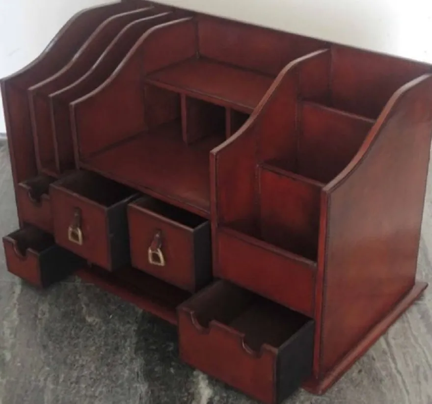 Casa Padrino Luxus Echtleder Schreibtisch Organizer Cognac Braun 65 x 32 x H. 37 cm - Luxus Accessoires