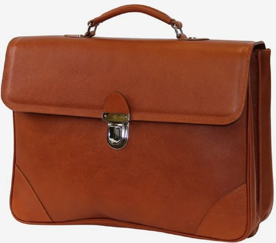 Casa Padrino Luxus Echtleder Aktentasche Braun / Silber 42 x 16 x H. 29 cm - Herren Laptoptasche aus hochwertigem Leder - Luxus Herren Accessoires