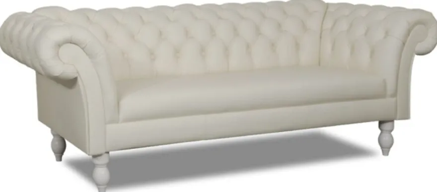 Casa Padrino Luxus Echtleder 3er Sofa Weiß 210 x 90 x H. 80 cm - Wohnzimmermöbel im Chesterfield Design