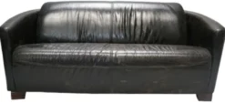 Casa Padrino Luxus Echtleder 3er Sofa im englischen Stil, Vintage Schwarz, 165 x 85 x H. 69 cm