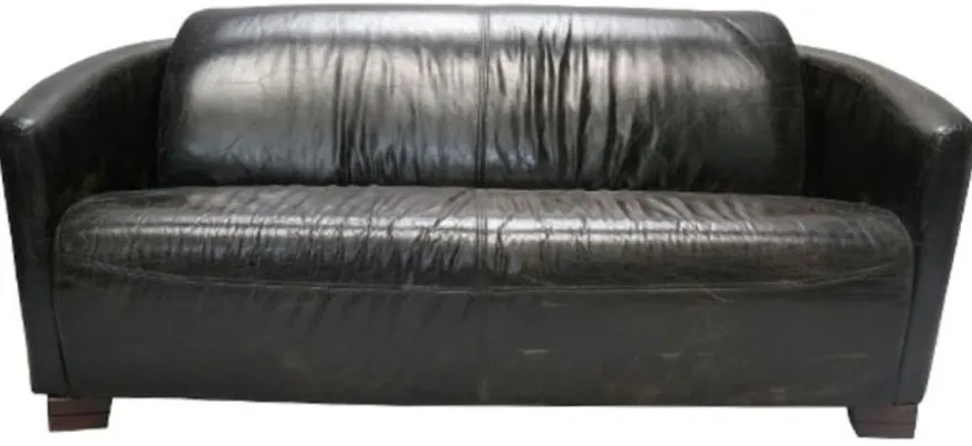 Casa Padrino Luxus Echtleder 3er Sofa im englischen Stil, Vintage Schwarz, 165 x 85 x H. 69 cm