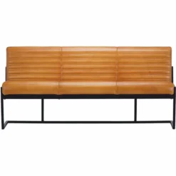 Casa Padrino Luxus Echtleder Sitzbank Hellbraun / Schwarz 160 cm - Echtleder Möbel
