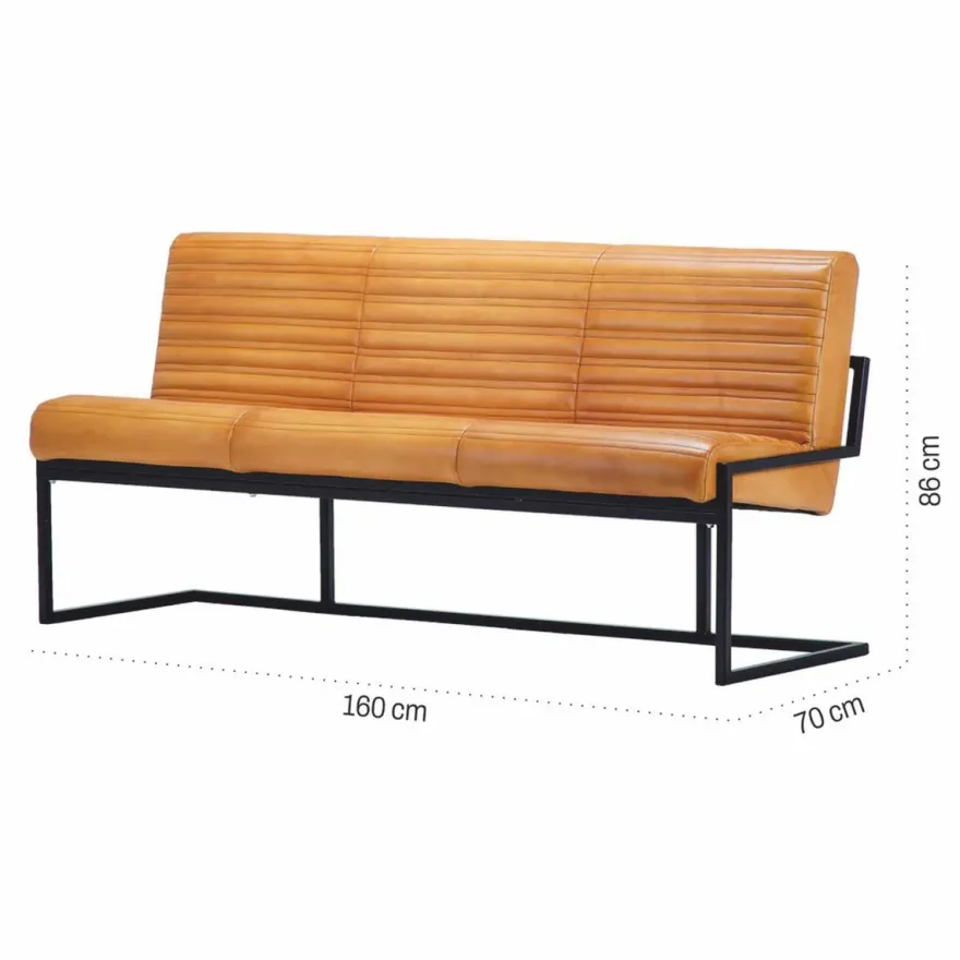 Casa Padrino Luxus Echtleder Sitzbank Hellbraun / Schwarz 160 cm - Echtleder Möbel