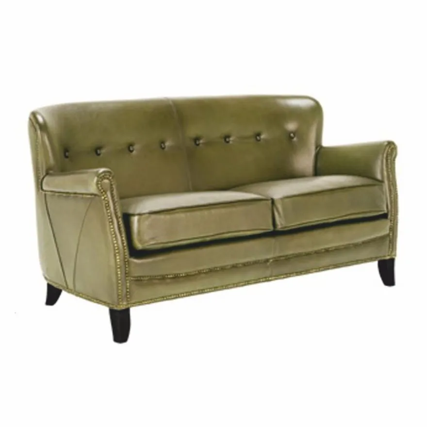 Casa Padrino Luxus Echtleder Sofa Grün / Schwarz 150 cm - Leder Möbel