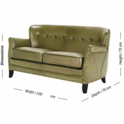 Casa Padrino Luxus Echtleder Sofa Grün / Schwarz 150 cm - Leder Möbel