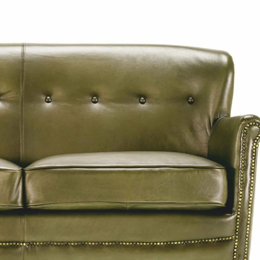 Casa Padrino Luxus Echtleder Sofa Grün / Schwarz 150 cm - Leder Möbel