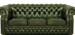 Casa Padrino Luxus Echtleder 3er Sofa Dunkelgrün 210 x 90 x H. 80 cm - Chesterfield Sofa