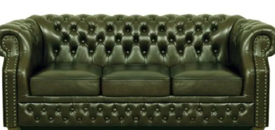 Casa Padrino Luxus Echtleder 3er Sofa Dunkelgrün 210 x 90 x H. 80 cm - Chesterfield Sofa
