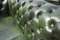 Casa Padrino Luxus Echtleder 3er Sofa Dunkelgrün 210 x 90 x H. 80 cm - Chesterfield Sofa