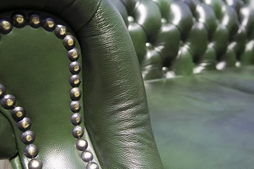 Casa Padrino Luxus Echtleder 3er Sofa Dunkelgrün 210 x 90 x H. 80 cm - Chesterfield Sofa