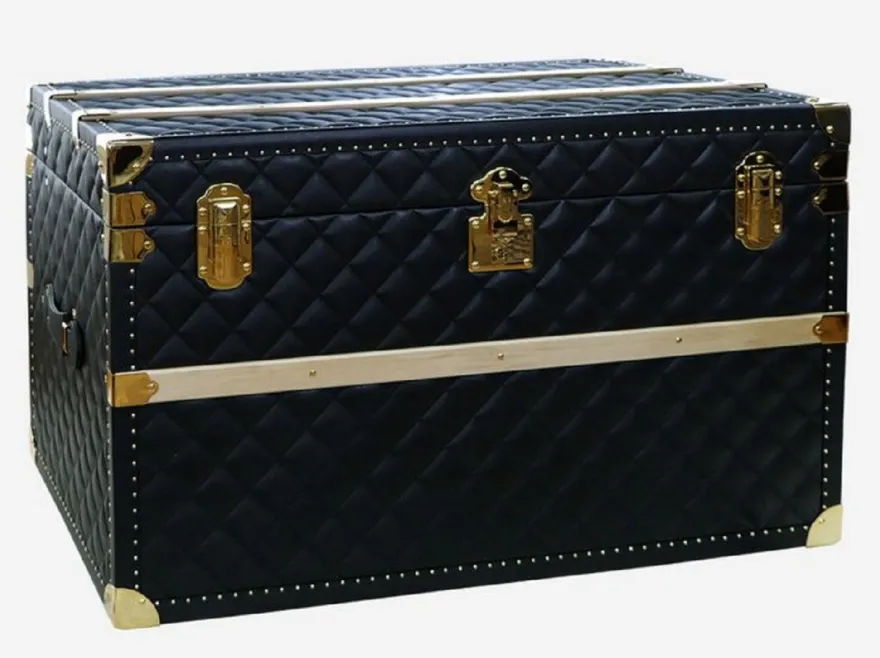 Casa Padrino Luxus Echtleder Koffer Schwarz / Gold 100 cm - Made in Italy