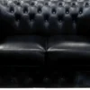 Casa Padrino Luxus Echtleder 2er Sofa Schwarz 170 x 90 x H. 80 cm - Chesterfield Möbel