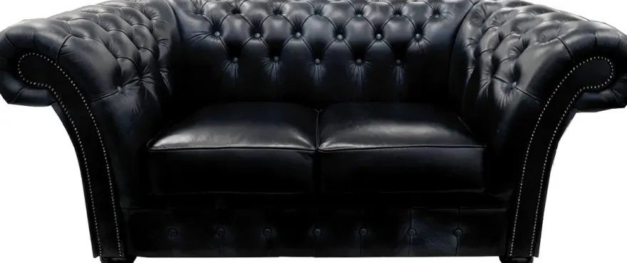 Casa Padrino Luxus Echtleder 2er Sofa Schwarz 170 x 90 x H. 80 cm - Chesterfield Möbel