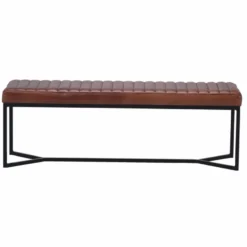 Casa Padrino Luxus Echtleder Sitzbank Braun / Schwarz 130 cm - Echtleder Möbel