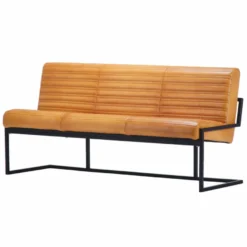 Casa Padrino Luxus Echtleder Sitzbank Hellbraun / Schwarz 180 cm - Echtleder Möbel