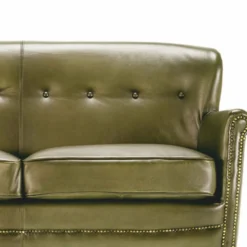 Casa Padrino Luxus Echtleder Sofa Grün / Schwarz 200 cm - Leder Möbel
