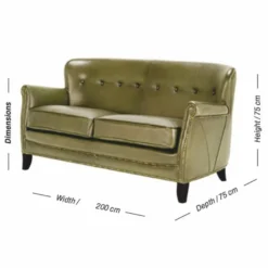 Casa Padrino Luxus Echtleder Sofa Grün / Schwarz 200 cm - Leder Möbel