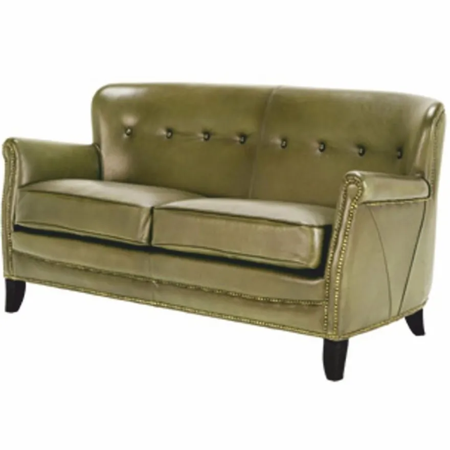 Casa Padrino Luxus Echtleder Sofa Grün / Schwarz 200 cm - Leder Möbel