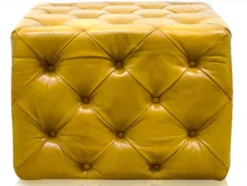 Casa Padrino Luxus Echtleder Fußhocker Vintage Gelb 64 x 64 x H. 46 cm - Chesterfield Möbel