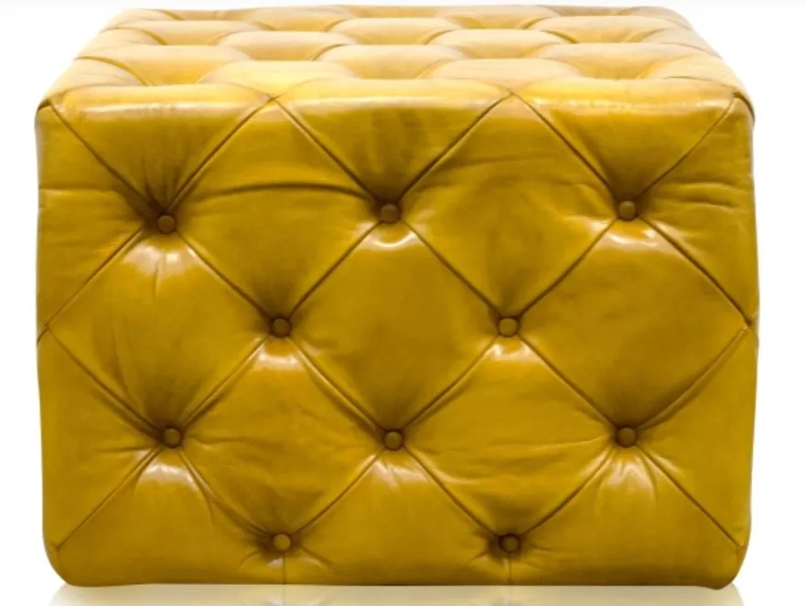Casa Padrino Luxus Echtleder Fußhocker Vintage Gelb 64 x 64 x H. 46 cm - Chesterfield Möbel