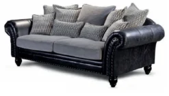 Casa Padrino Luxus Echtleder 3er Sofa Vintage Schwarz / Grau 230 cm