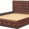 Casa Padrino Luxus Echtleder Bett Weinrot - Chesterfield Möbel
