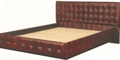 Casa Padrino Luxus Echtleder Bett Weinrot - Chesterfield Möbel