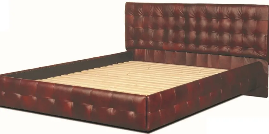 Casa Padrino Luxus Echtleder Bett Weinrot - Chesterfield Möbel