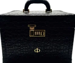 Casa Padrino Luxus Echtleder Schminkkoffer Schwarz / Gold 28 x 16 x H. 16 cm