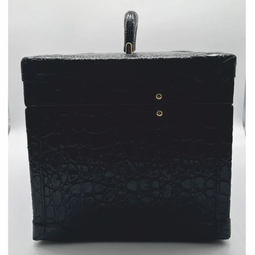 Casa Padrino Luxus Echtleder Schminkkoffer Schwarz / Gold 28 x 16 x H. 16 cm