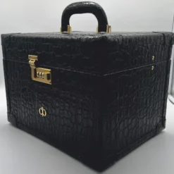 Casa Padrino Luxus Echtleder Schminkkoffer Schwarz / Gold 28 x 16 x H. 16 cm