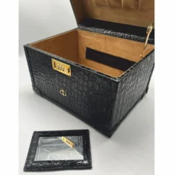 Casa Padrino Luxus Echtleder Schminkkoffer Schwarz / Gold 28 x 16 x H. 16 cm